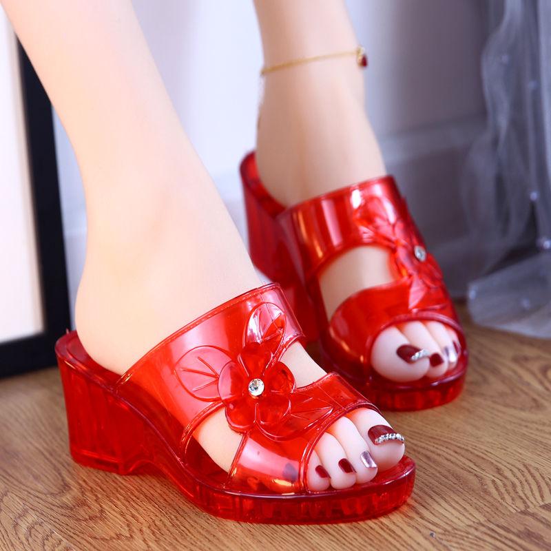 Women's Slippers for Summer Non-slip Ladies Slippers Crystal Plastic Household Soft Sandals Shoes