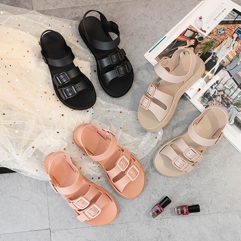 Summer Roman Sandals Female Students Korean Version of The Social Wild Ladies Flat Harajuku Style Beach Sandals