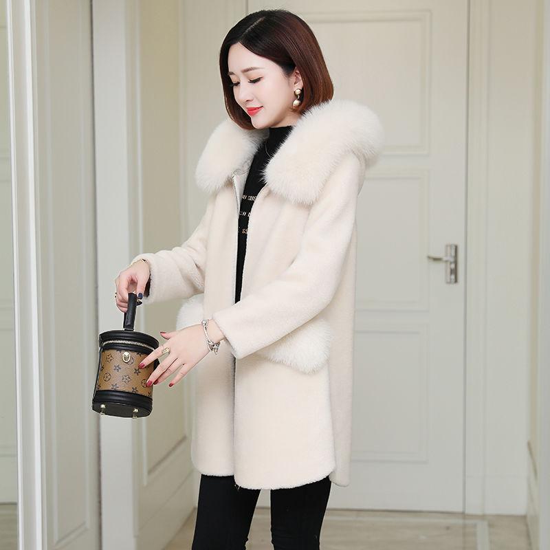 Autumn and Winter Sheep Shearing Coat Imitation Fox Fur Collar Loose Thick Coat Mid-length Casual Female Fur