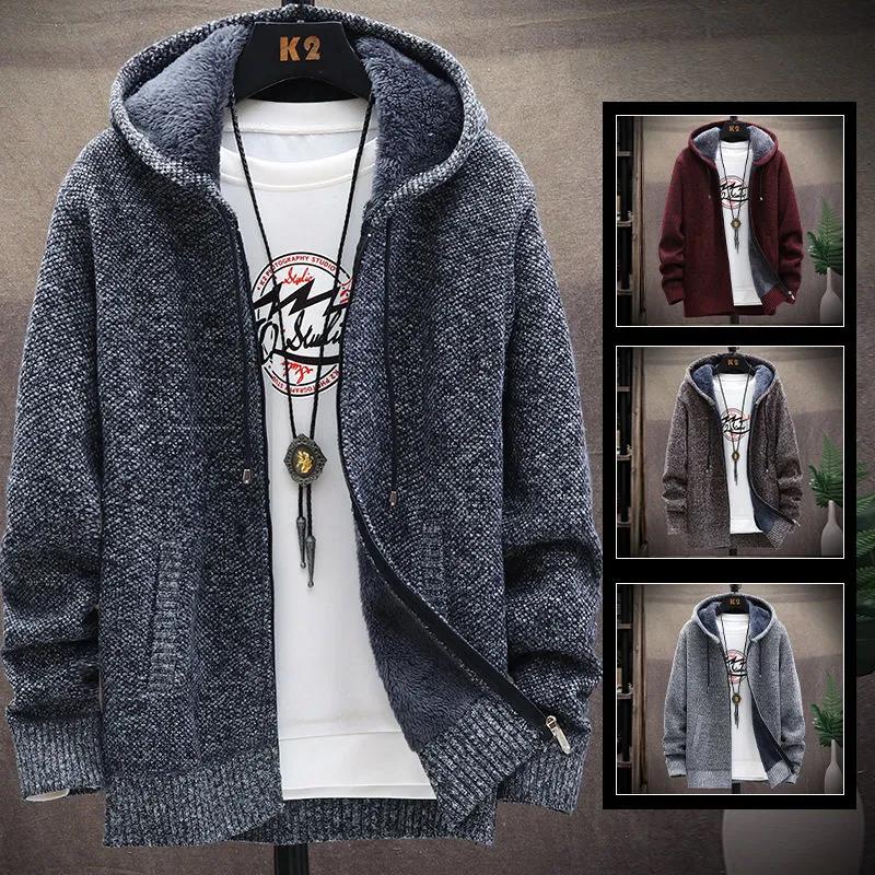 Men's Autumn and Winter Knitted Jacket Youth Jacket Knitted Handsome Casual Hooded Jacket