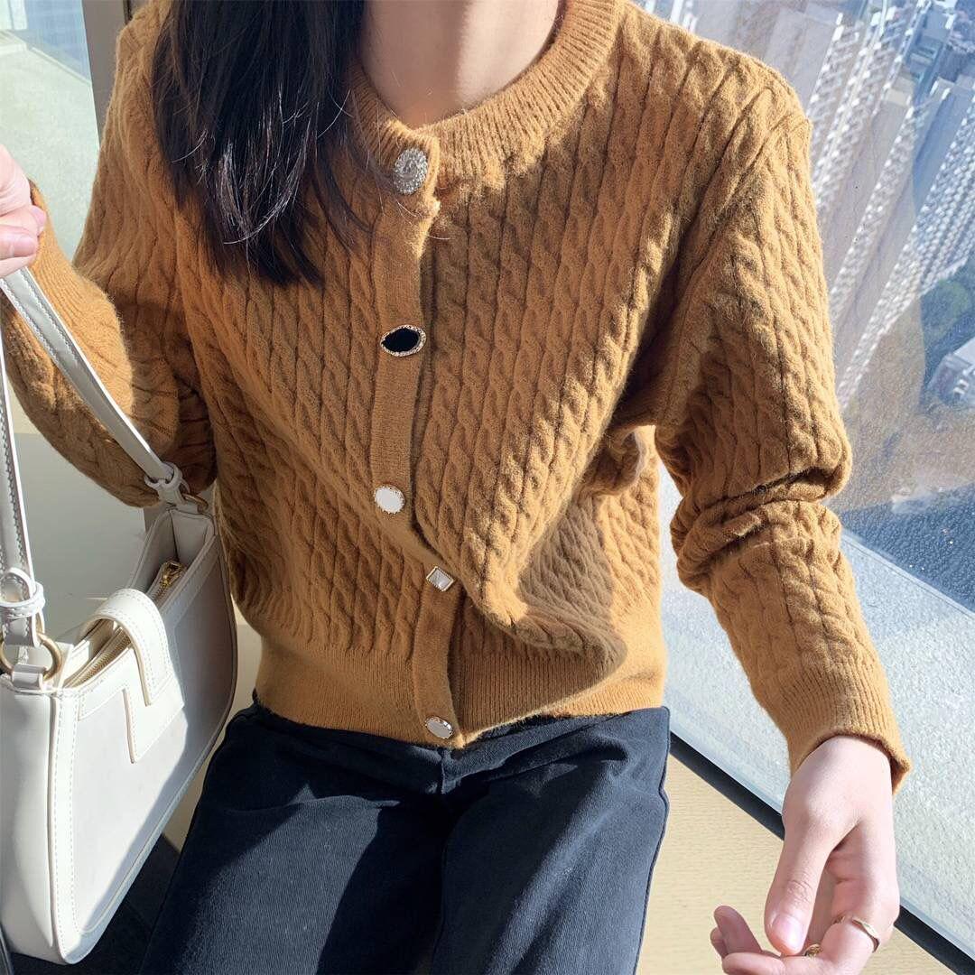 Personalized High-waist Knitted Cardigan Autumn and Winter Casual Solid Color Sweater