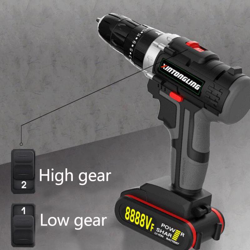 Industrial Cordless Electric Drill Electric Screwdriver Rechargeable Motor Two-speed with Battery