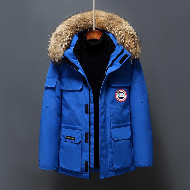 Winter Big Fur Collar Down Jacket for Men and Women Short Thickening Trendy Brand Loose Warm Quilted Jacket Couple Mid-length Goose Feather Jacket