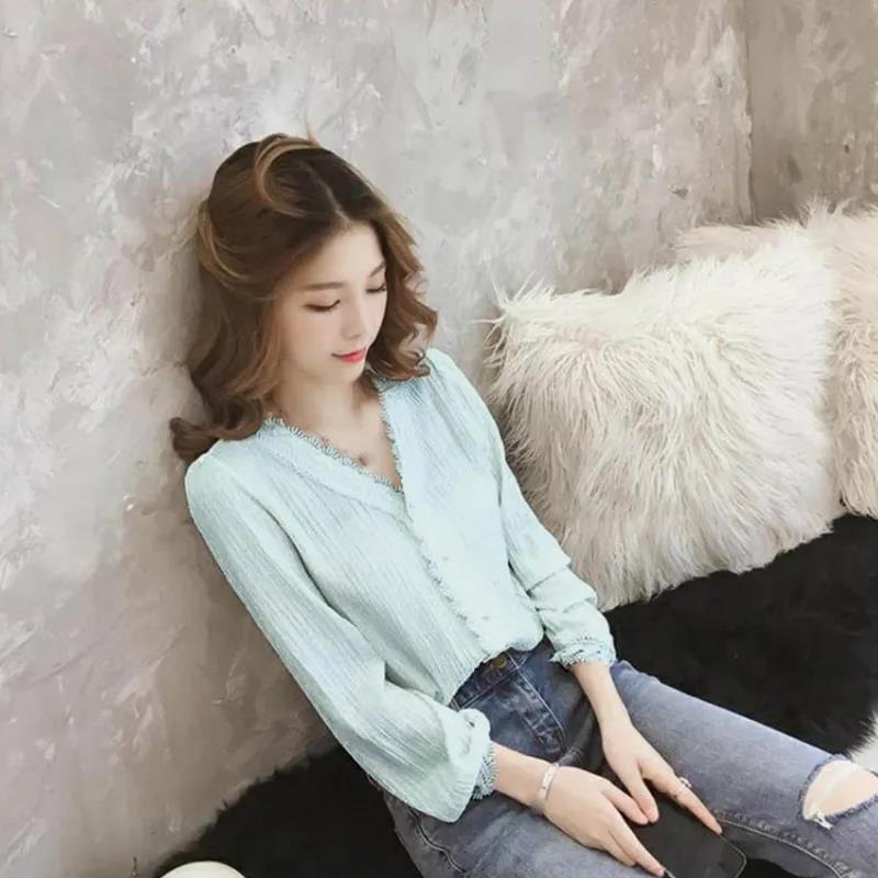 Chiffon Shirt Women's Long-sleeved Spring and Autumn Wear V-neck Shirt Women's Business Wear Shirt Suit with Casual Lady Elegant