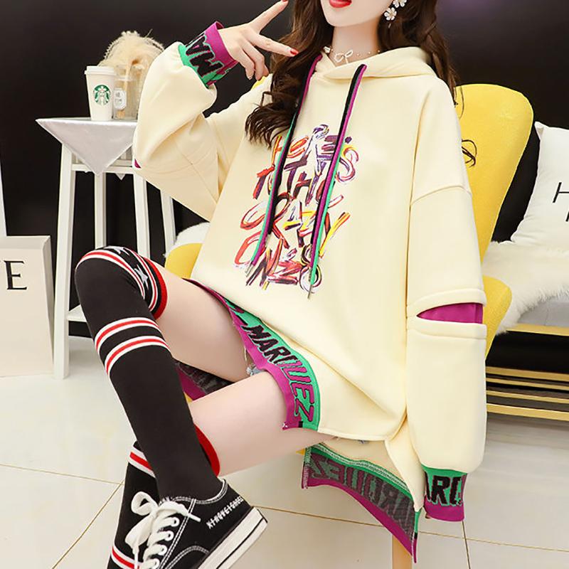 Middle Long Female Hooded Sweater Plus Velvet Thick Korean Coat Loose Wild Fashion Street Top