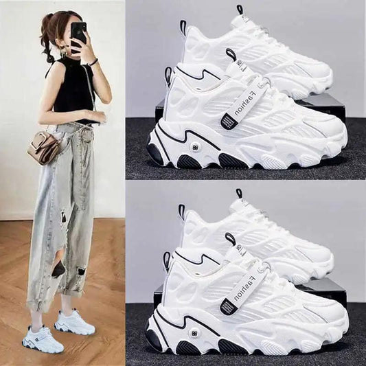 Sneakers Shoes Women's Spring and Summer Students Breathable All-match Thick-soled White Shoes