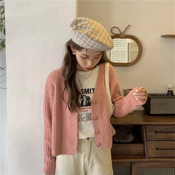 Autumn and Winter Retro Loose V-neck Wild Thin Knit Cardigan Jacket Sweater Coat Women