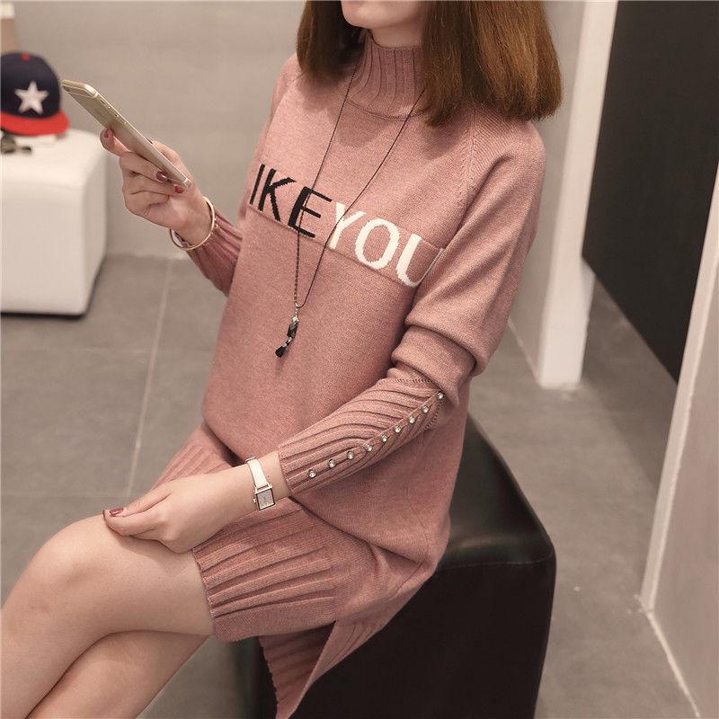 Knitting Sweaters Skirt Large Size Sweater Woman Medium and Long Section High Collar Sweater Winter