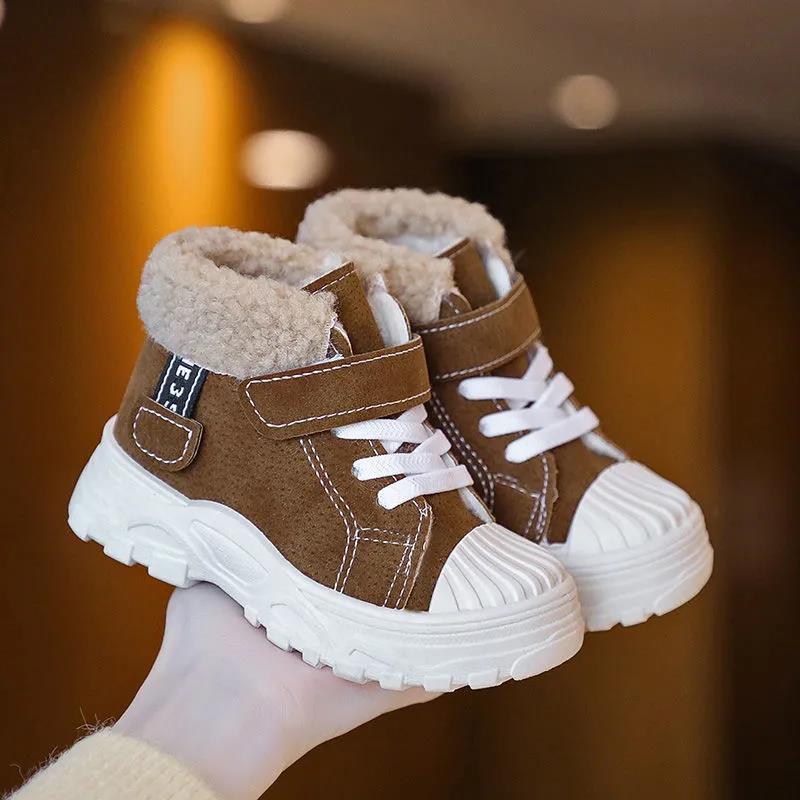 Winter Plush Thickened Children's Martin Boots Casual British Style Boys' and Girls' Cotton Shoes Non Slip Flat Baby Boots