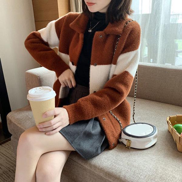 Autumn and Winter Casual Knitted Jacket Turn-down Collar Long-sleeved Sweater Thickened Short Small Fragrance Cardigan