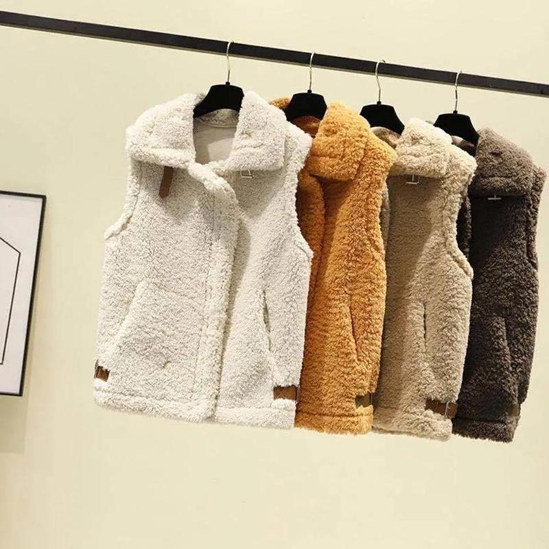 Winter New Style Lamb Hair Waistcoat Women Loose Fur One-piece Velvet Waistcoat Outer Wear Vest Ladies Sleeveless Blazer Jacket