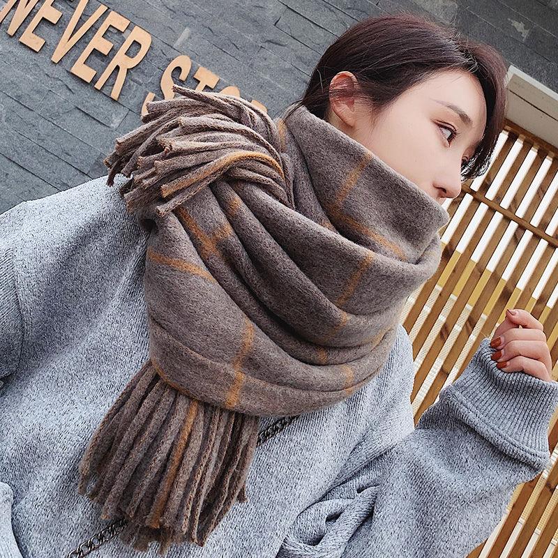 Winter Imitation Cashmere Scarf Korean Wild Double-sided Scarf Lovers Long Thick Bib Shawl