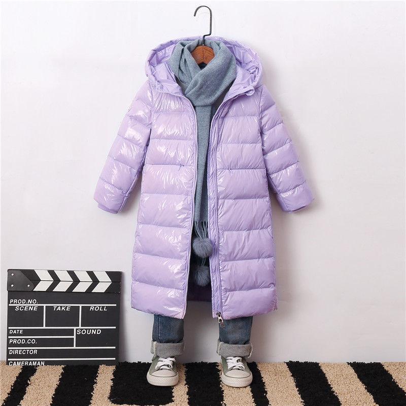 Children's Mid-length Shiny Down Jacket for Boys and Girls Older Children's Over-knee Padded Jacket