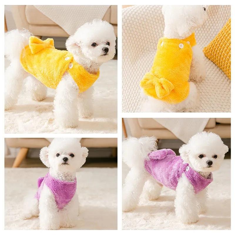 Autumn and Winter Puppy Dog's Clothes Vest Bow Fleece Vest Teddy Small Dog Two-legged Cat Clothes Pet Clothing Solid Comfortable Puppy's Jumpsuit