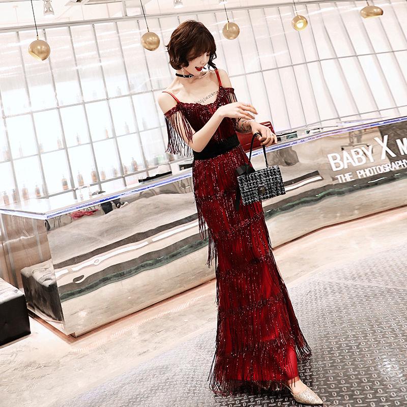 Women Vintage Dress Sequin Dresses Floor length Lace Party  Fishtail Dress Formal Cocktail Prom