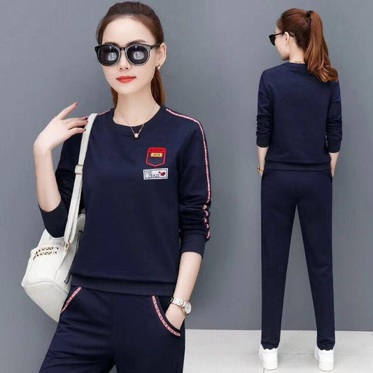 Large Size Spring and Autumn Women's 2pcs Set Wild Long-sleeved Casual Sweatshirt Set