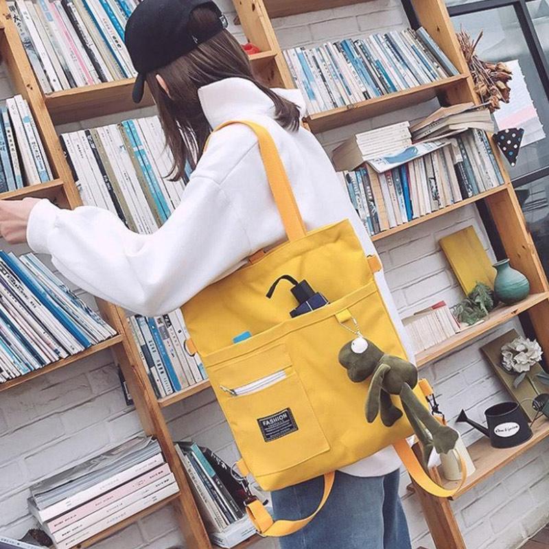 Female Messenger Student Canvas Bag, Large-capacity Korean Style Literary Shoulders, Hand-carried Simple and Versatile One-shoulder Tote Bag