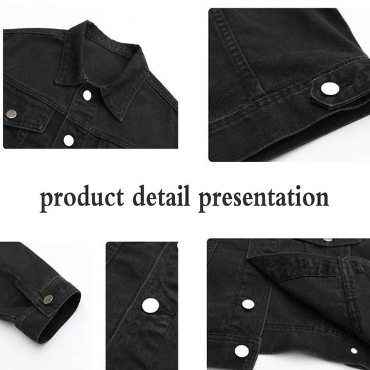 Spring and Autumn Retro Street Loose Black Short Denim Jacket Long Sleeve Jacket Women