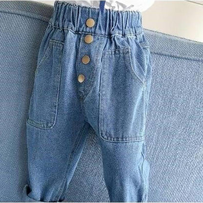 Children's Jeans Boys and Girls' Spring and Autumn Korean Style Casual Pants with Loose Embroidery Denim Pants