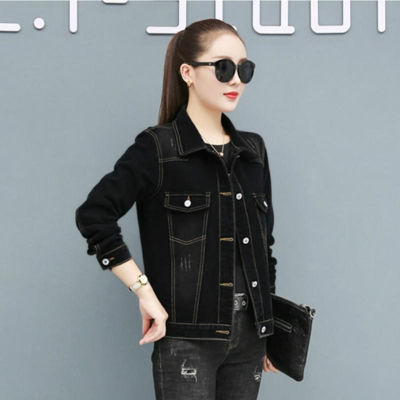 Denim Jackets Cotton Single-breasted Solid Ladies Turn-down Collar Spliced Autumn Outerwear Hole Coat Tops Female