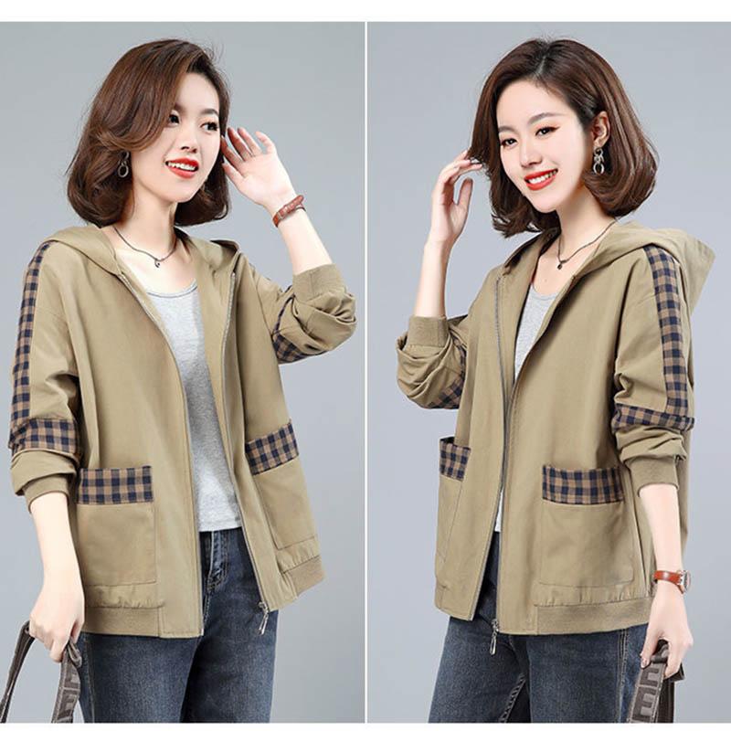 Spring and Autumn Loose Middle-aged and Elderly Western Mother's Hooded Large Size Short Jacket Women