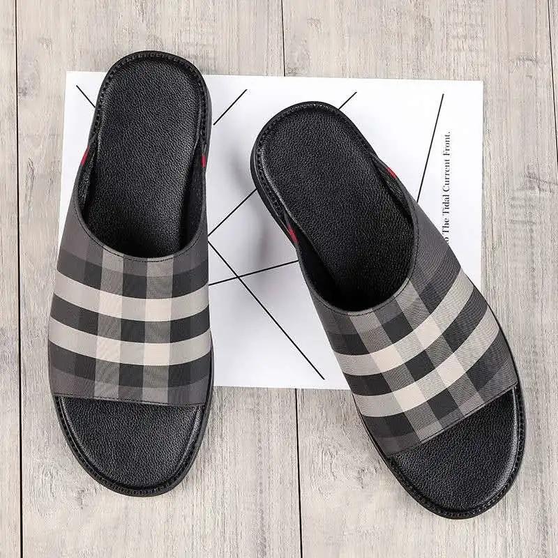 Men Can Wear Slippers Summer One-word Sandals and Slippers Leather Sandals Non-slip Beach Shoes Leisure Walking Shoes