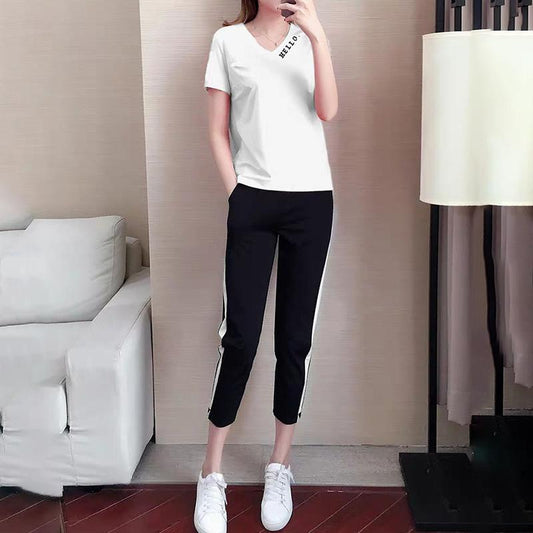 Casual Sportswear Suits Women's All-match Short-sleeved Trousers Two-piece Suits for Women's Outdoor Sports and Leisure Suits