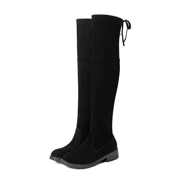 Women's Winter Long Boots Plus Size Black Low Thick Heel Plush Boots Female All-match Casual Party Elastic Boots