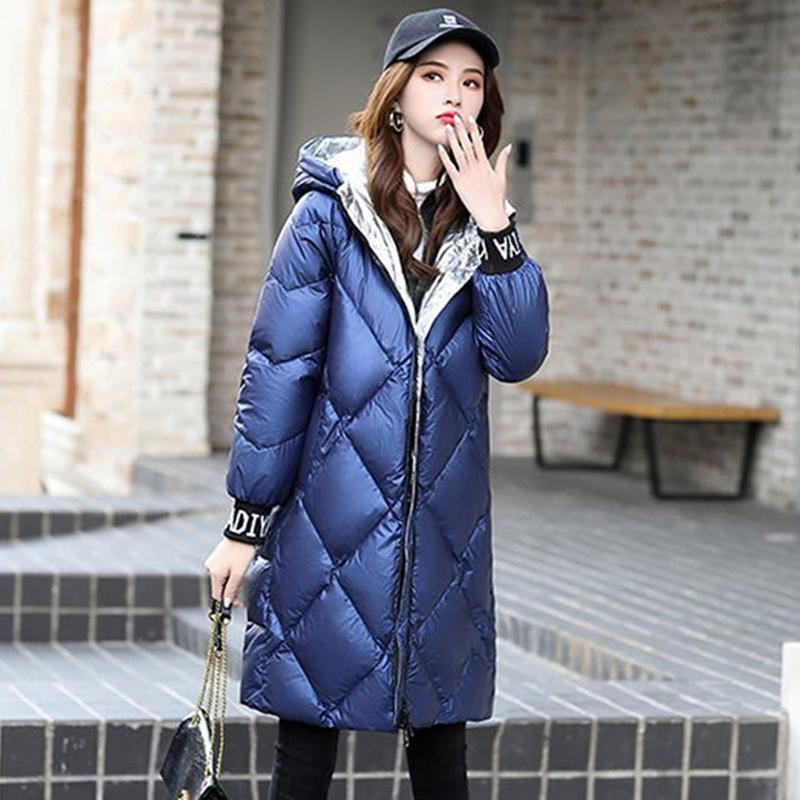 Winter Women's Korean Style Hooded Thick Cotton-padded Coat To Keep Warm and Thin Medium and Long Bright Bread Coat