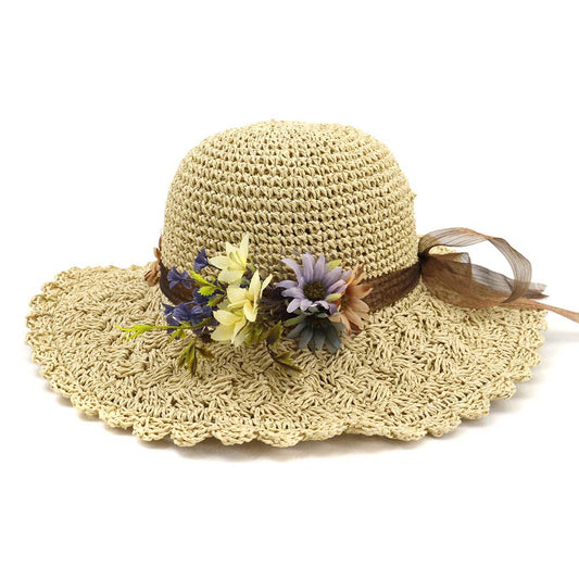 Women Summer Beach Wave Edge Sunshade Women's Straw Hat Handmade Hat