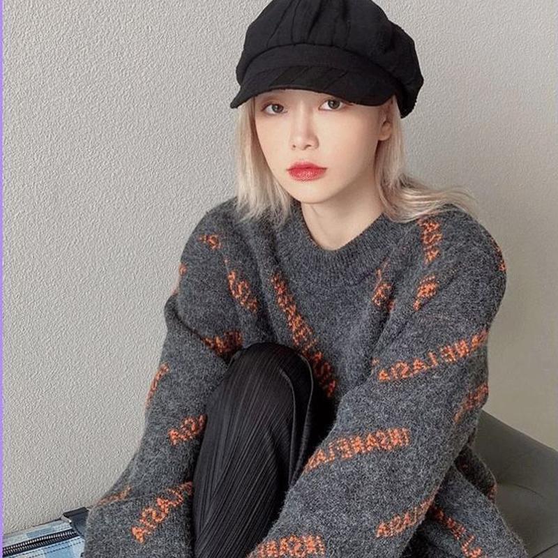 Autumn Winter  Women Fashion Sweater Casual Knitting Sweater Round Neck Pullovers Loose Casual Long Sleeve Sweater