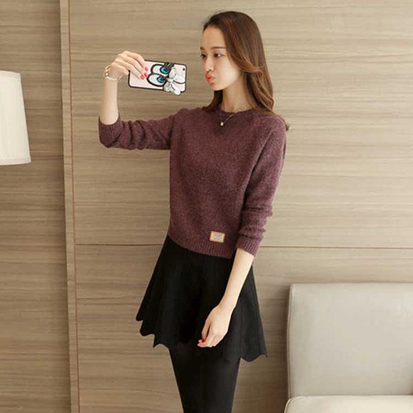 Autumn and Winter Knitted Sweater Short Round Neck Loose Top Simple Long-sleeved Women's Bottoming Shirt