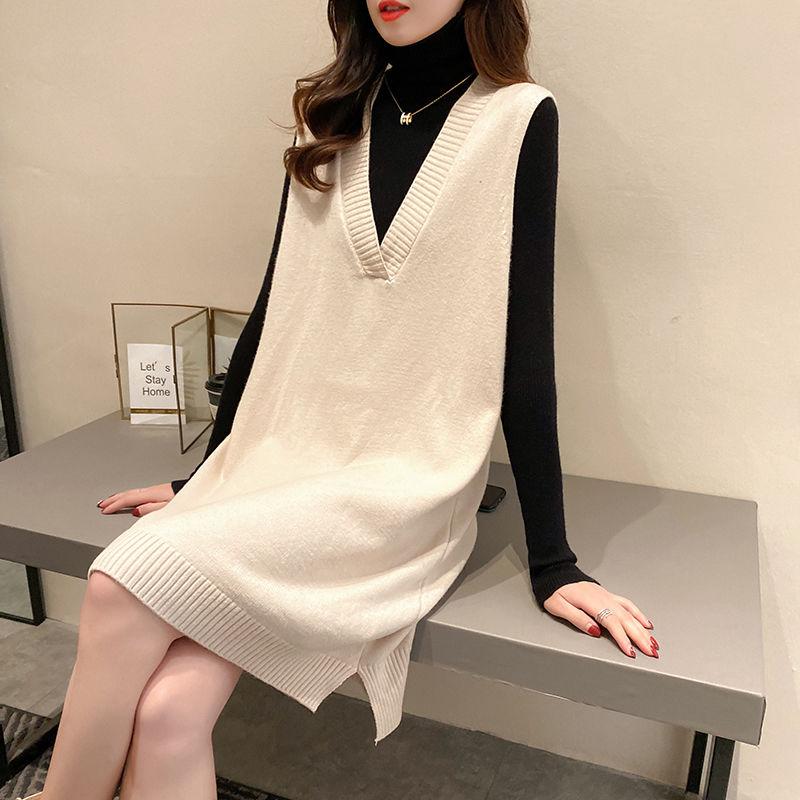 Women's Spring and Autumn Knit Sweater Vest Vest Korean Version Loose V-neck Waistcoat Sleeveless Sling All-match Sweater Women