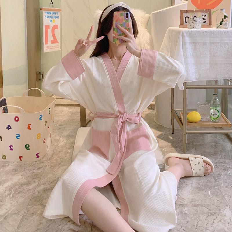 Spring and Autumn Ladies Nightgown Long Tether Sweet Loose Design Night Skirt Thin Homewear Yukata