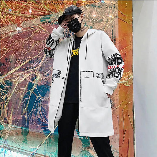 WTEMPO Spring Print Jacket Hooded Windbreaker Men Coat Soft Comfortable Top Casual Loose Parka Long