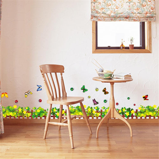 New fresh four-leaf clover butterfly grass skirting bathroom door and window background decoration