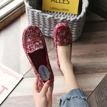 Printed Plastic Sandals Female Summer Hollow Breathable Soft Bottom Non-slip Shoes Mother Shoes Middle-aged and Elderly Shoes