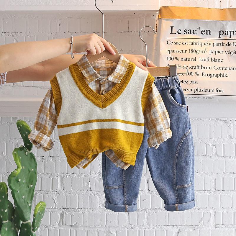 Children's Clothing Boys and Girls Spring and Autumn Suits Sweater Vest Children Three-piece Korean Casual Sets