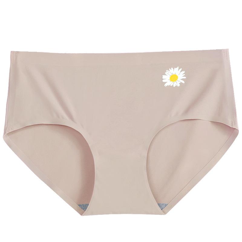 3Pcs/Set Women's Daisy Panties Female Seamless Ice Silk Mid-waist Underpants Ladies Cotton Crotch Briefs