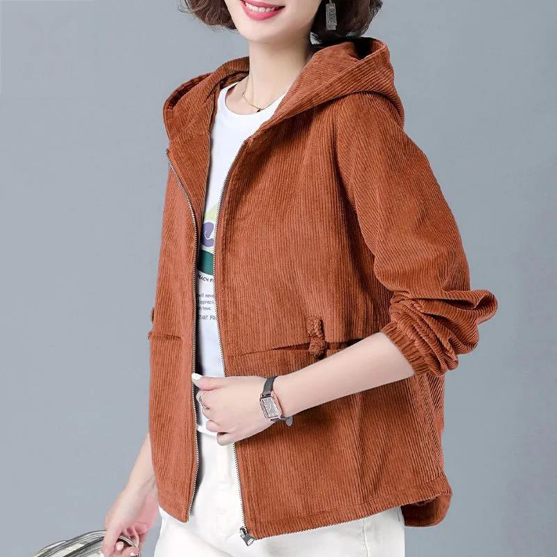 Short Coat Women's Spring and Autumn Large Size Casual All-match Corduroy Fabric Jacket