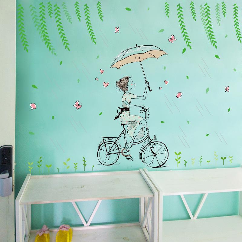 Rain girl cartoon wall sticker decoration removable stickers