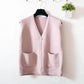 Knitted Vest Women Short Korean Version of Loose V-neck Pocket Sleeveless Wool Vest Cardigan Women Jacket Spring Autumn