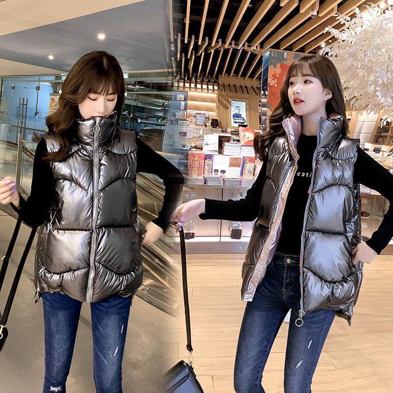 Autumn and Winter Shiny Down Cotton Horse Simple Sleeveless Casual Vest Fashion All-match Female Jacket