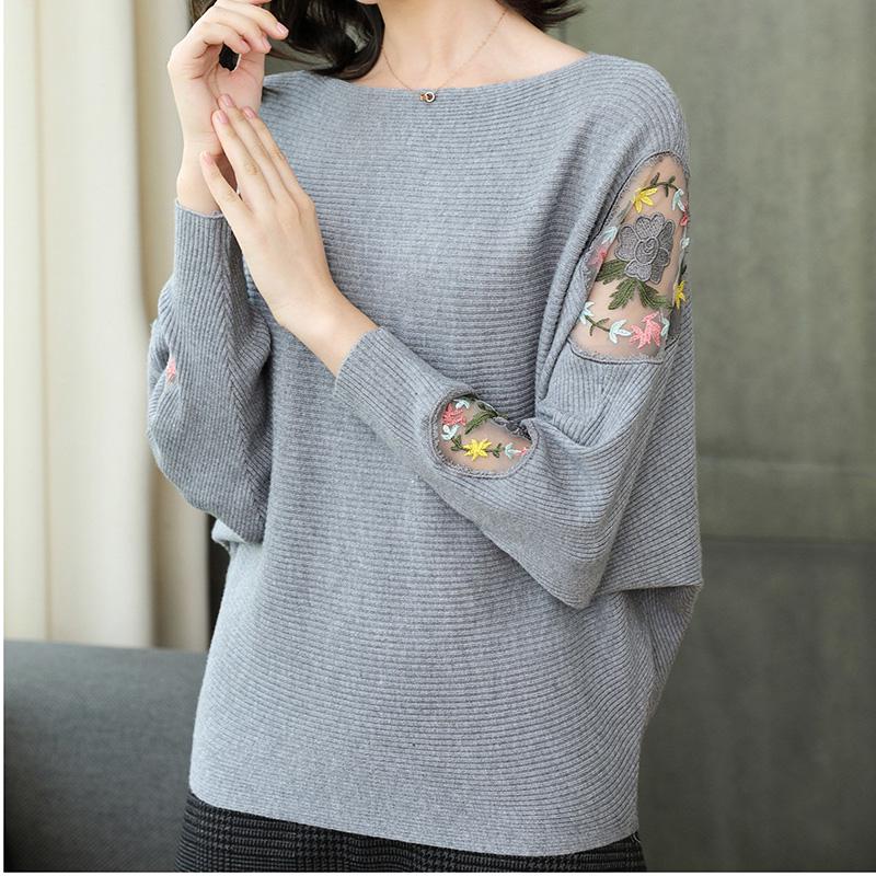 Spring Women's Blouse Loose Lace Hollow Knitwear Long-sleeved One-shoulder Sweater Women Short