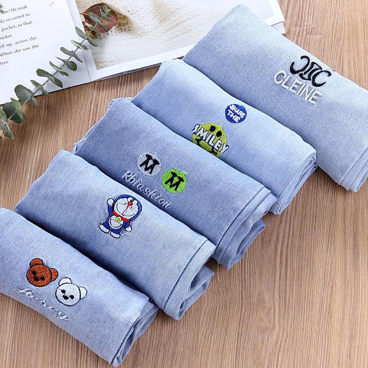 Children's Mosquito Pants Boys and Girls Spring and Autumn Thin Sports Jeans Embroidery Casual Pants Knickerbockers Denim