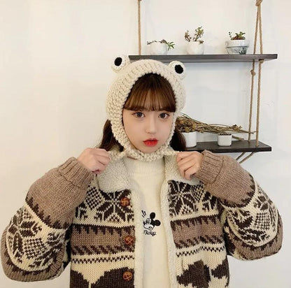 Frog Knitted Hat Adult Hat Solid Hip-hop Knitted Cap Costume Accessory Gifts Warm Winter Lovely Christmas