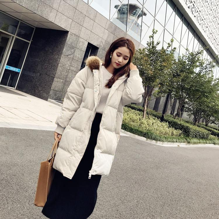 Women's Fashion Down Cotton Padded Jacket Long Style Over The Knee Thickened Warm Women's Parka Coat Hooded Fur Collar Coat