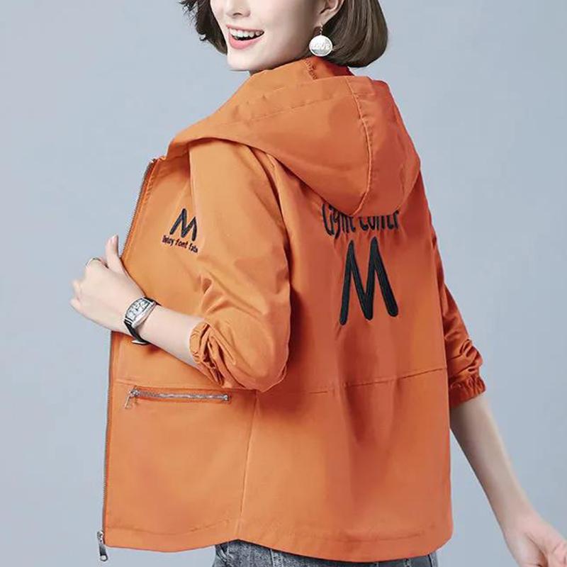 Hooded Five Tone Windbreaker Jacket Zip Pockets Coats and Jackets  Autumn Women Clothes Long Sleeves Outwear