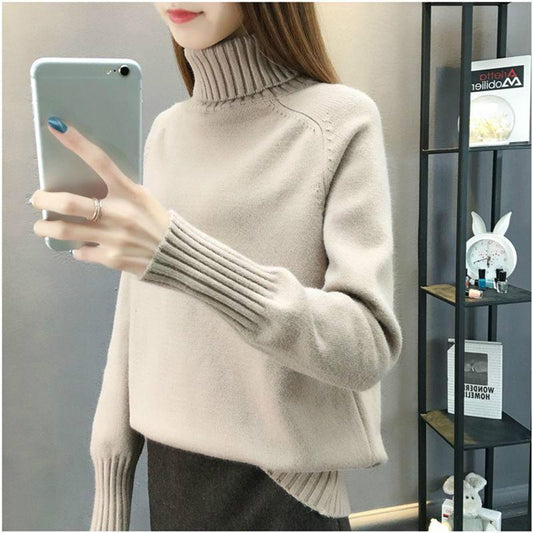 Warm Sweater High Neck Sweater Female Loose Long Sleeve Sweater Autumn and Winter Thickening