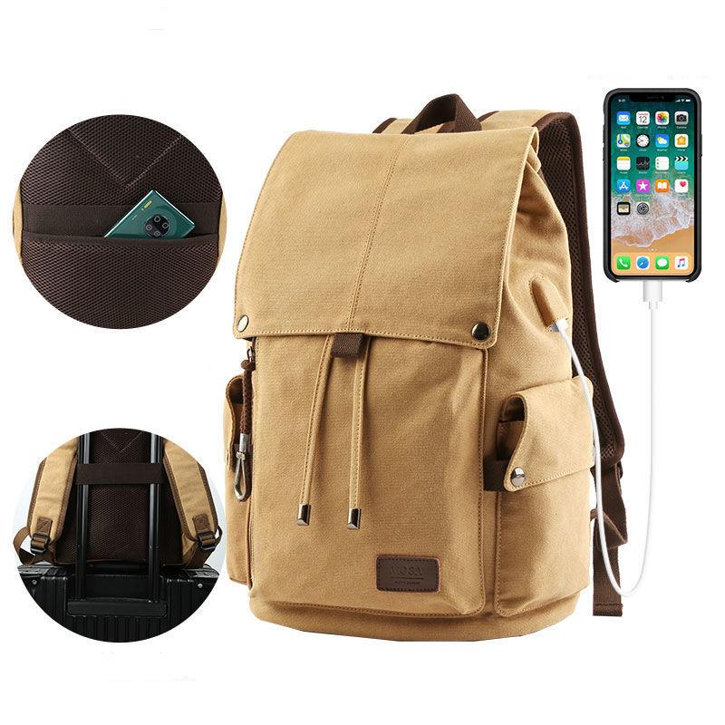 Men's Backpack Multi-layer Canvas High-capacity Casual Retro Student Computer Bag Travel Schoolbag